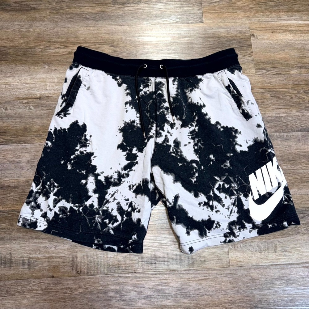 Nike NSW Alumni Tie-Dye Shorts Mens 2XL Black White Wash Drawstring Large Logo